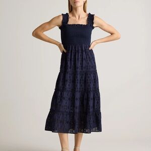 Quince 100% Organic Cotton Eyelet Smocked Midi Dress